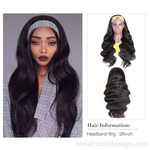Wholesale from China body wave hair wigs vendor 100% unprocessed virgin Brazilian Body Wave human hair with handbands wigs